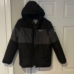 Stylish Kids' Black and Gray Hooded Puffer Jacket